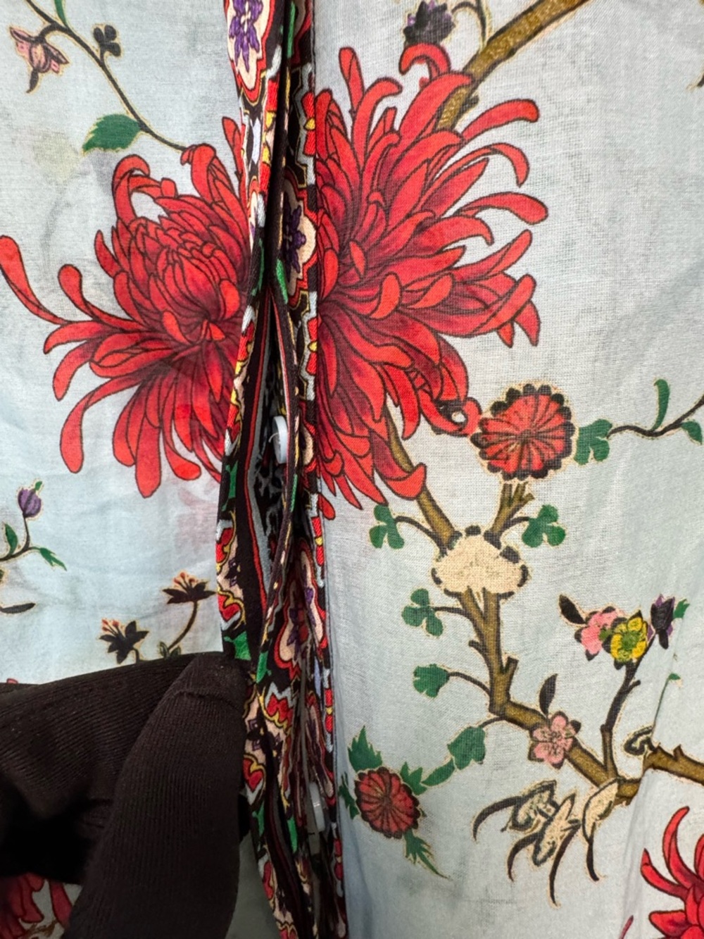 Alice + Olivia Light Blue Button-Down Shirt with Red Floral Print - Picture 4 of 11